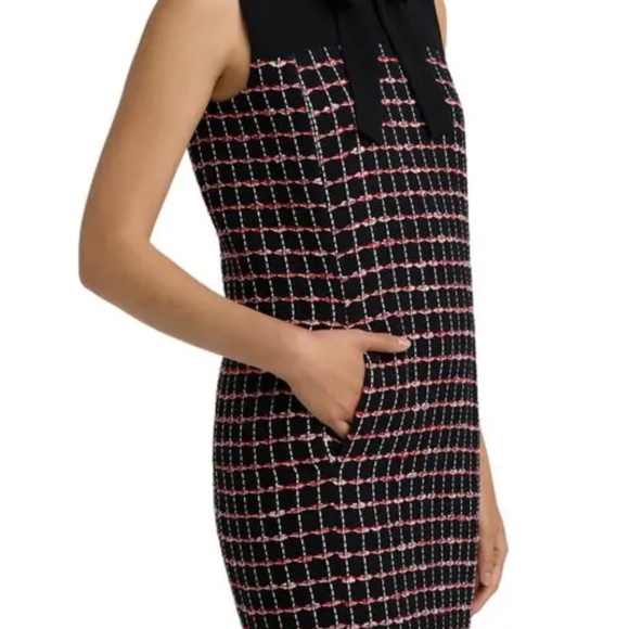 St John Women's Bow-Embellished Tweed Mini Dress in Black/haute Red/pearl Multi - Picture 9 of 12